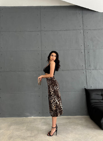Leopar Desenli Midi Etek