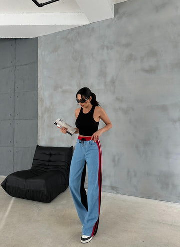 Kırmızı 3 İplik Denim Karışımlı Pantolon