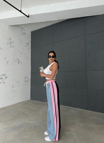 Pembe 3 İplik Denim Karışımlı Baggy Pantolon