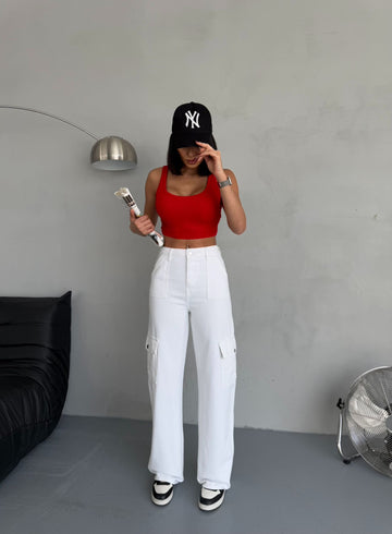 Gabardin Kumaş Wide leg Yüksek Bel Kargo Cepli Pantolon