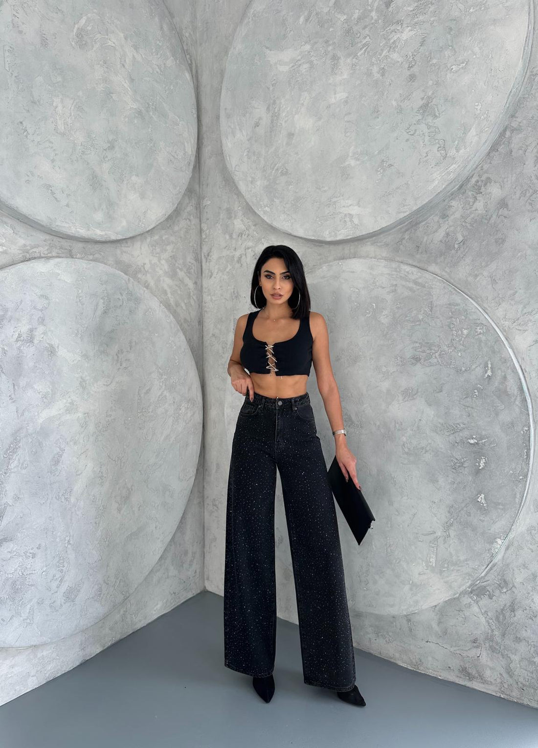 Taş Detaylı Baggy Füme Jean