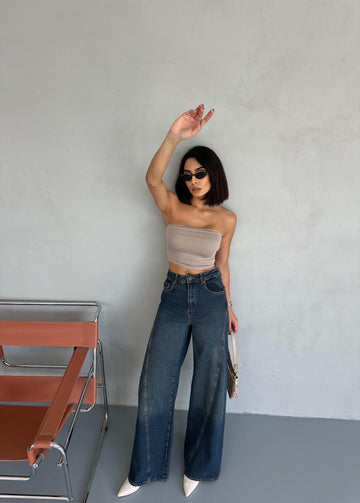 Palazzo tint yandan dikişli denim pantolon