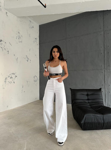 Beyaz Denim Baggy Pantolon