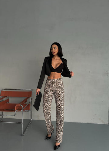 Leopar Desenli Straight Pantolon