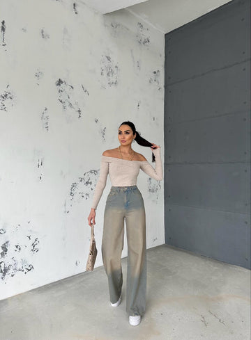 Bej Tint Baggy Yandan Dikiş Detaylı Pantolon