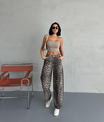 Leopar Desen Baggy Pantolon