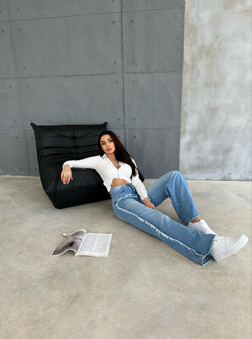Püskül Detaylı Palazzo Denim Pantolon