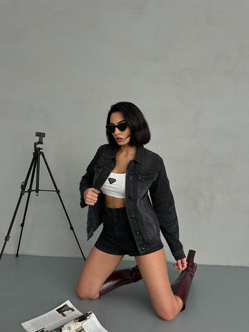 Füme Denim Kot Ceket